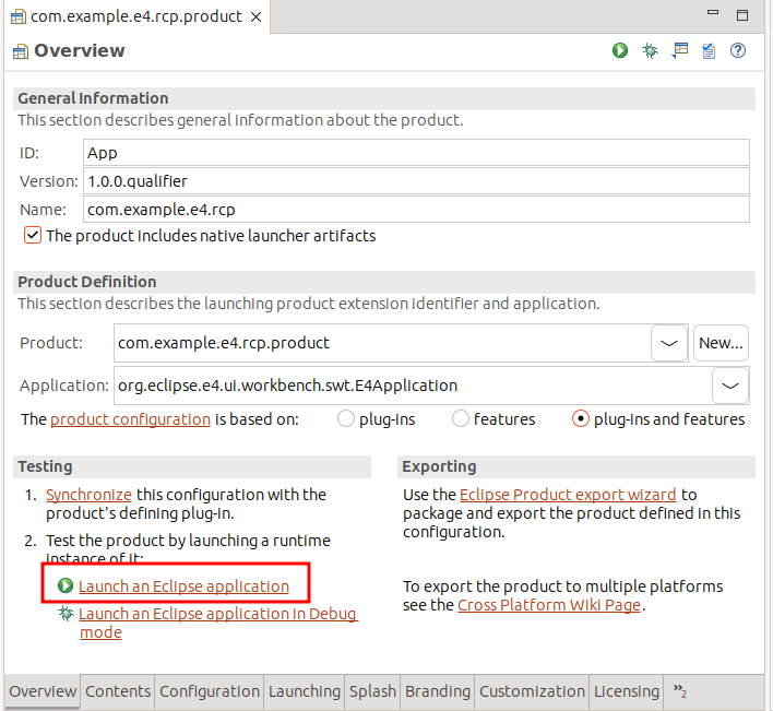 Starting the Eclipse 4 application