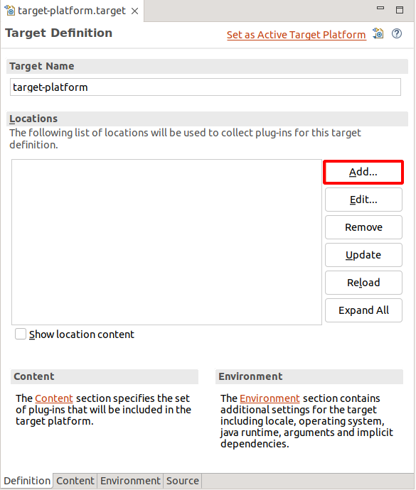 Add content to target definition file