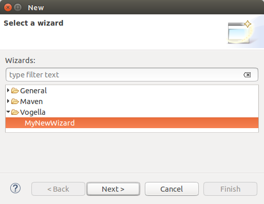 New dialog containing the MyNewWizard