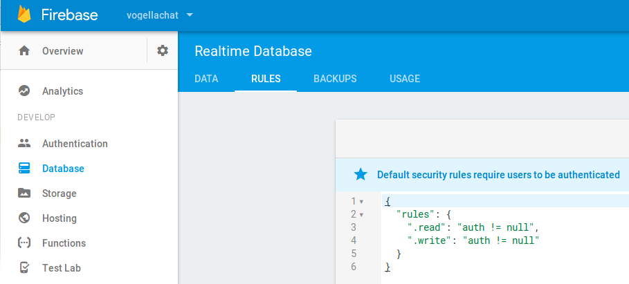 Access rules for the database