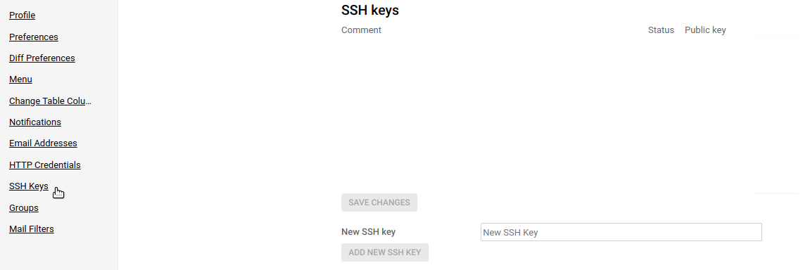 SSH public key setting in Gerrit