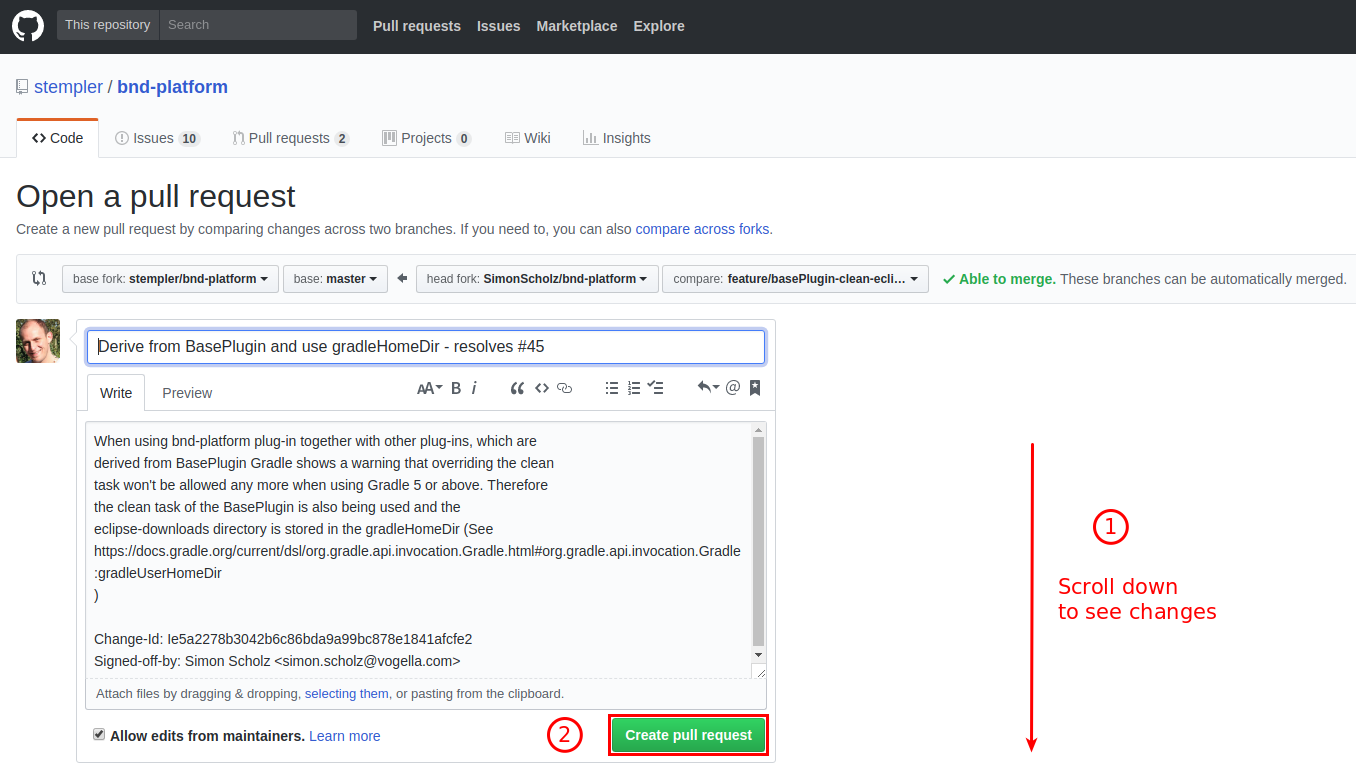 compare and pull request