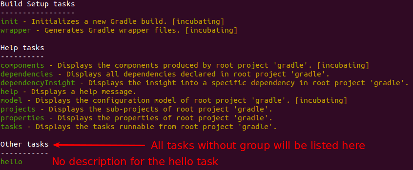 gradle starter hello task command line