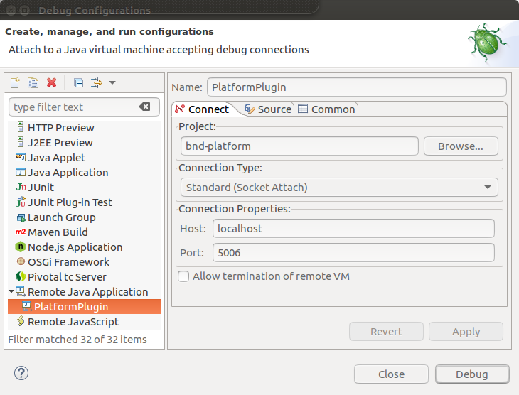 remote debug config