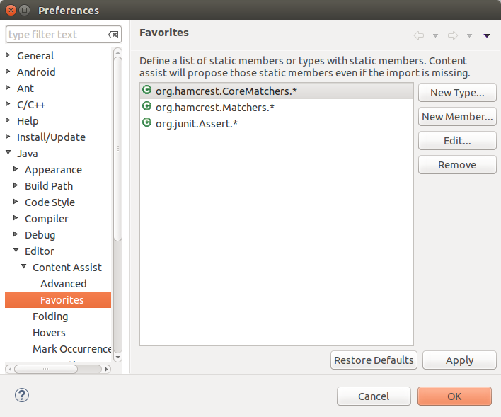 Adding static imports to the preferences