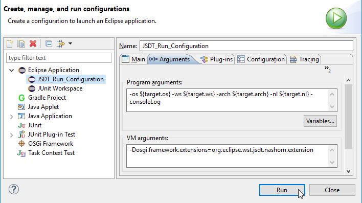 jsdt launch configuration