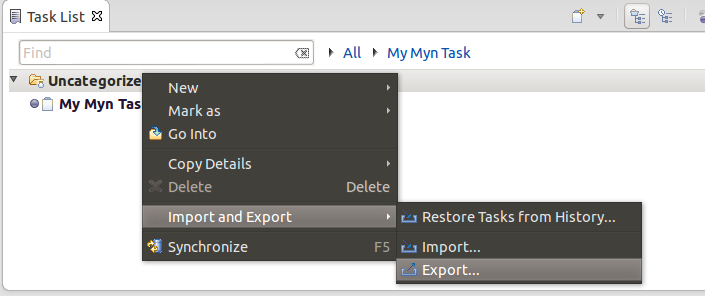 Export Mylyn tasks