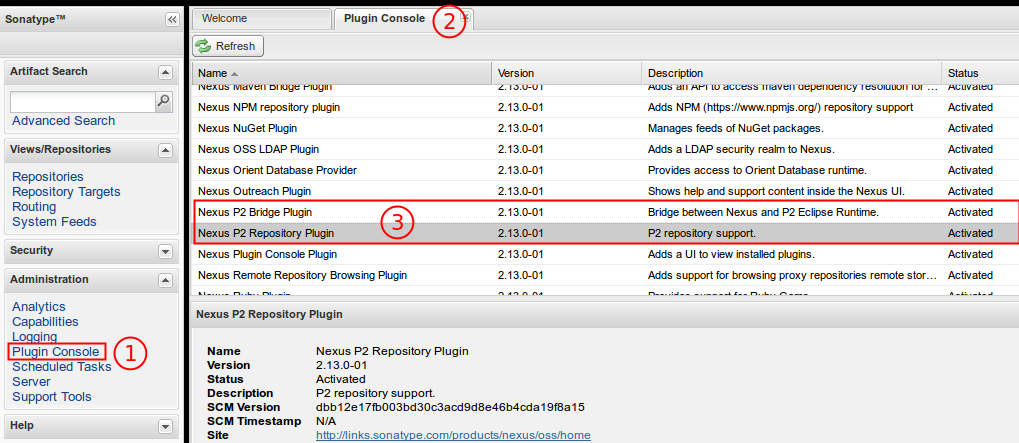 plugin console with p2 plugins