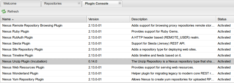 plugin console with unzip plugin