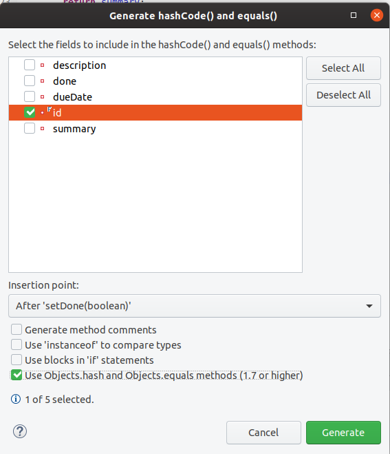 hashCodeEqualsTask