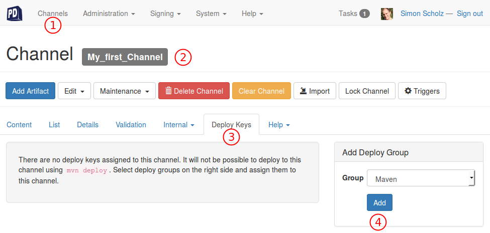 channel apply deploy key