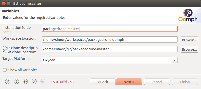 oomph installer settings
