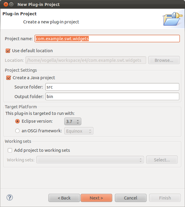 New Plug-in Projec Wizard Page 1