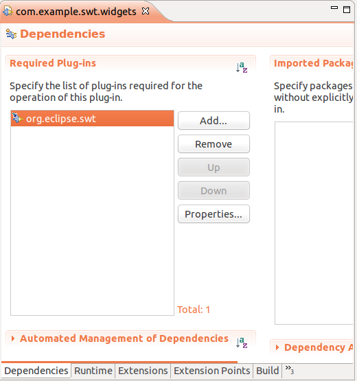 Adding the dependency to SWT in the Plug-in project