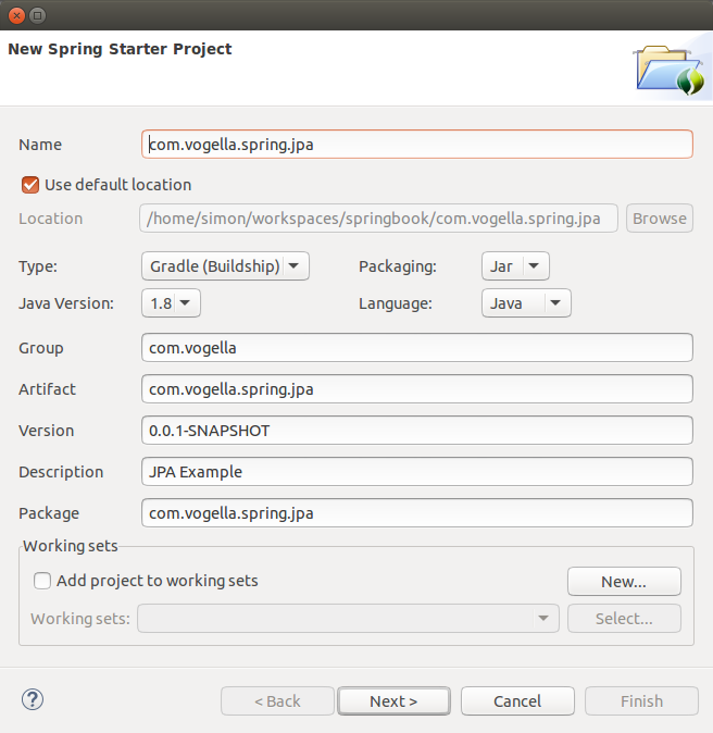 new spring boot project wizard jpa